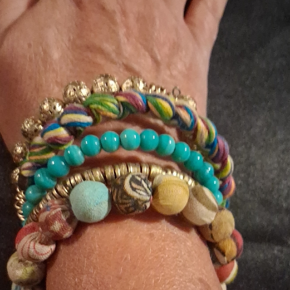 Boho Gypsy Sisters Silver and Turquoise Bracelet Set - Picture 2 of 5